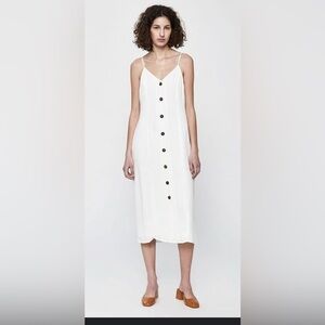 STELEN White Spaghetti Strap Button Down MIDI Dress